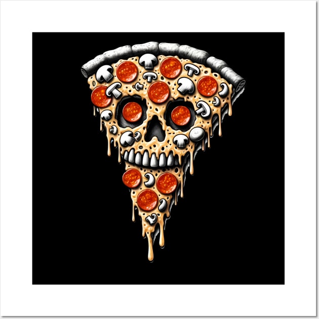 Pizza Skull Face, Funny Pizza Lover, Halloween Wall Art by dukito